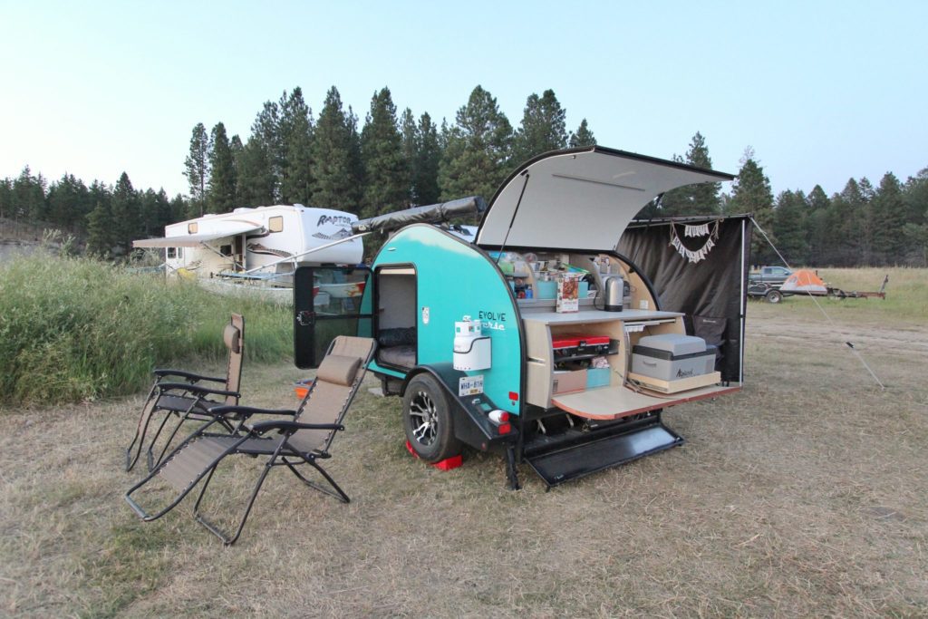 Evolve Traverse Teardrop Trailer set-up at camping site